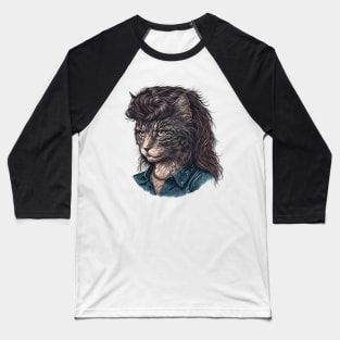 Tabby Cat With Mullet Baseball T-Shirt